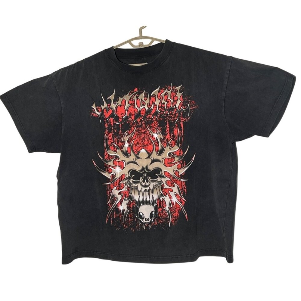Vintage Vitriol Graphic Tee Skull & Flames Design Black Red Unisex X-Large